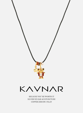 韩系甜美五角星抱抱熊小熊项链轻奢感秋冬毛衣链百搭锁骨链