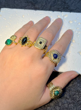 热销vintage戒指不掉色ins小众设计天然石感复古跨境中古戒指