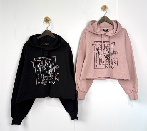 原TRUE RELIGION 女士连帽加绒短款长袖卫衣