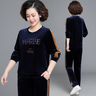 卫衣女款 上衣中老年春秋装 圆领两件套 长袖 中年妈妈秋冬运动服套装