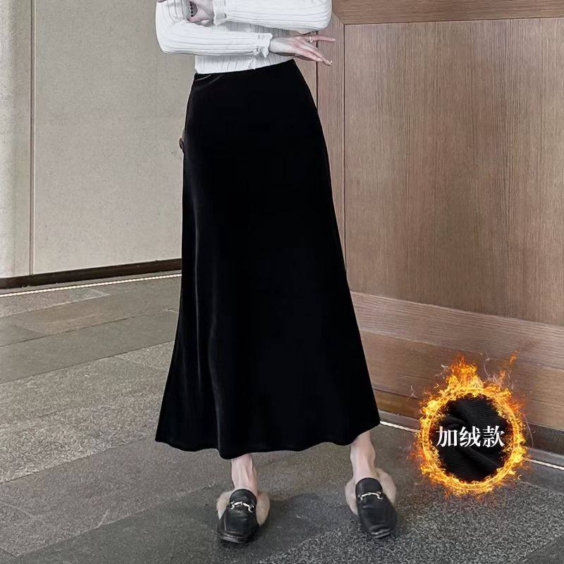 复古纯色加绒加厚半身裙女2025冬季新款高腰显瘦百搭中长款鱼尾裙,女装/女士精品,中老年女装,淘宝优惠券,粉丝福利购,淘宝优惠卷