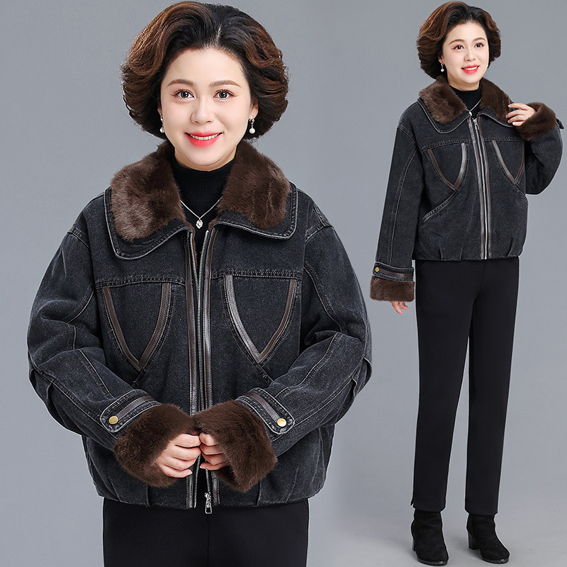 时尚洋气加绒保暖牛仔外套女2025冬季新款气质厚款中老年休闲上衣