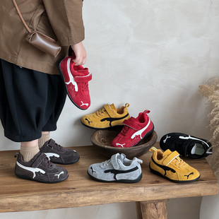 男童德训鞋2025秋季新款儿童软底宝宝红色阿甘鞋女童真皮板鞋大童