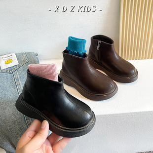 女童真皮短靴2025秋冬新款儿童宝宝加绒二棉靴子男童马丁靴单靴潮