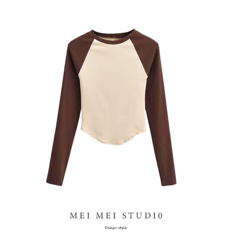 长袖欧美薄款拼色棉女