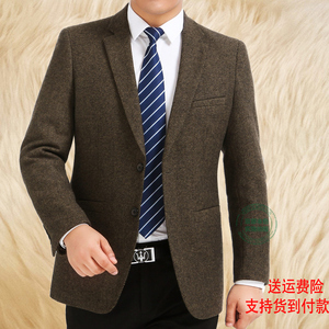 秋冬季中年男士休闲西服爸爸装中老年人男装西装外套单西格子上衣