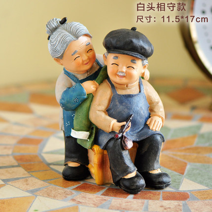 生日礼物风雨同行老人家居装饰品摆件 爷爷奶奶人物工艺品创意