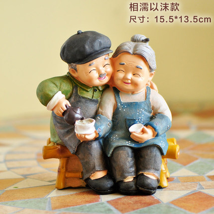生日礼物风雨同行老人家居装饰品摆件 爷爷奶奶人物工艺品创意