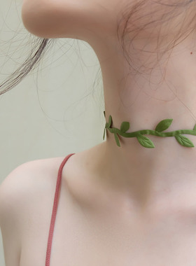 choker仙女绿色藤蔓树叶锁骨链
