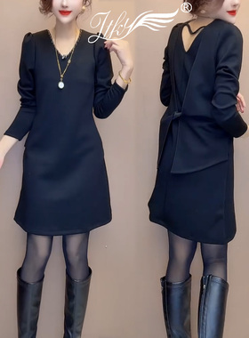 超好看潮流时髦设计感黑色连衣裙2026早春新款百搭洋气显瘦中长裙