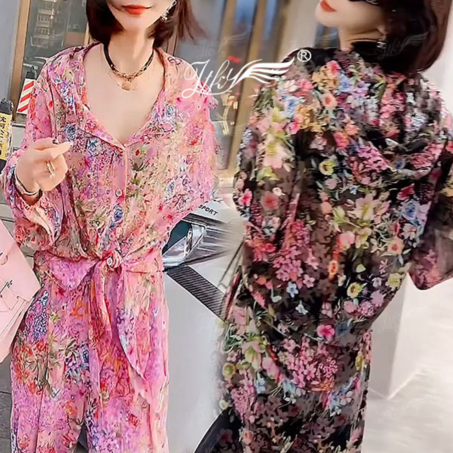 简约休闲气质亮钻印花防晒衬衫女