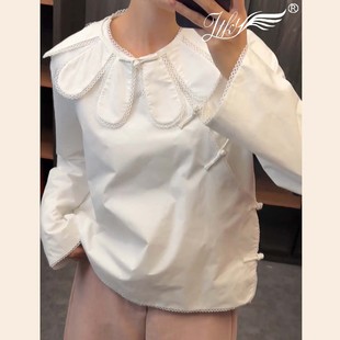 新中式国风斜襟长袖衬衫女2026新款可拆卸云肩盘扣上衣休闲衬衣潮