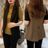 气质修身 百搭马甲女韩版 显瘦后开叉西服领外套潮 时尚 2025春秋新款