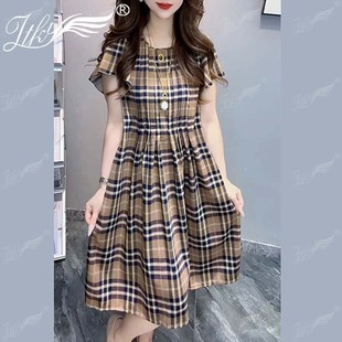 歐貨大氣連衣裙女2025夏新款 簡約氣質減齡收腰顯瘦高檔裙子 荷葉袖