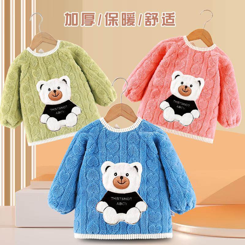 宝宝秋冬季罩衣防脏儿童加绒加厚反穿衣罩衫婴儿外出保暖倒褂护衣