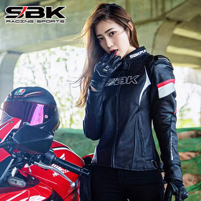 SBK女款牛皮夹克摩托车修身短款机车服四季防摔休闲皮衣显瘦外套