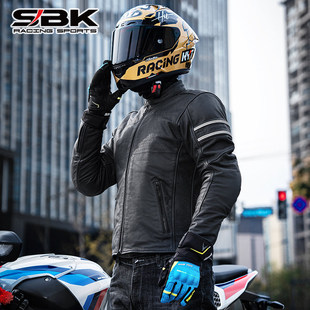 sbk皮衣摩托车骑行服男复古机车赛车服防摔休闲牛皮骑行装备四季