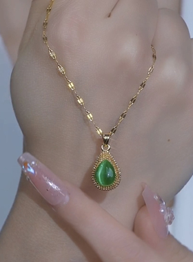 时尚绿色水滴榴莲吊坠项链女