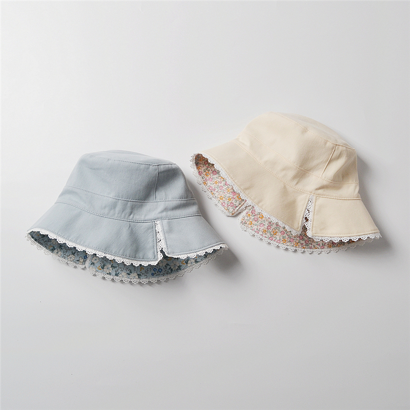 全棉渔夫帽蕾丝边女宝宝遮阳防晒