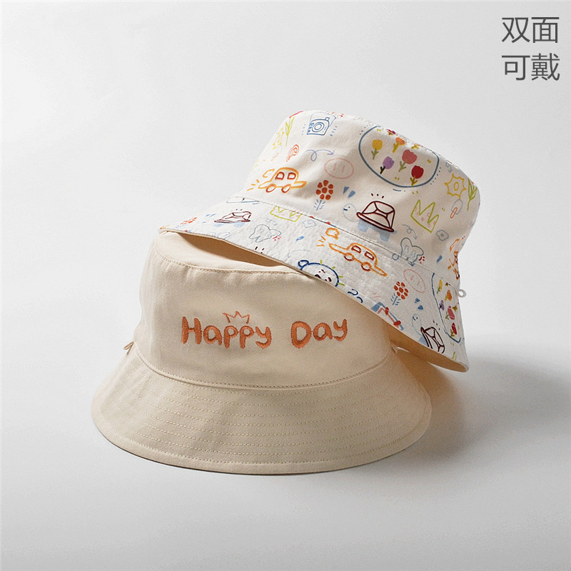 宝宝可爱双面戴渔夫帽春夏季季婴幼儿男女童纯棉薄款防晒遮阳帽子