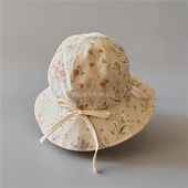 新款 女童可调节大檐遮阳帽子宝宝婴幼儿春夏纯棉碎花清新太阳帽