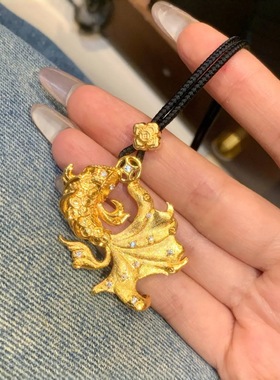古法黄金色小锦鲤闪钻拉丝绒项链复古风新中式铜钱金鱼吊坠