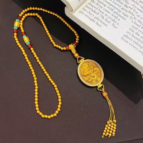 新中式古法拉丝金珠流苏毛衣链