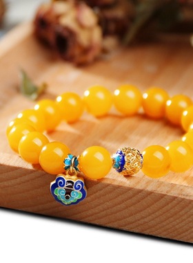 蜜蜡手串天然琥珀老蜜蜡青金石配掐丝珐琅多宝手链女士款