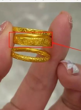 黄金色小方吉言戒指圆棍吉言戒指宽吉言戒指轻奢风高级感国风戒指