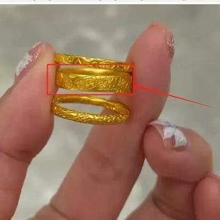 黄金色小方吉言戒指圆棍吉言戒指宽吉言戒指轻奢风高级感国风戒指