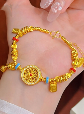 新中式葫芦莲蓬金刚杵罗盘女红蓝跑环平安喜乐福牌盘缠手串