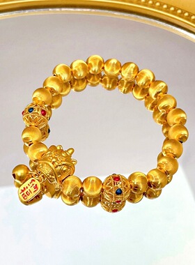 新中式珐琅彩花丝球醒狮猫眼手串高保色气质轻奢时diy手链