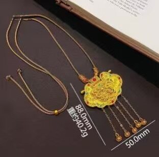 新中式龙凤呈祥金锁项链复古流苏平安锁天子门生吊坠送礼锁骨链