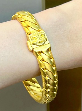 古法色金色三马鞭手链双马鞭手链金色本命年手链男送男友气质时尚