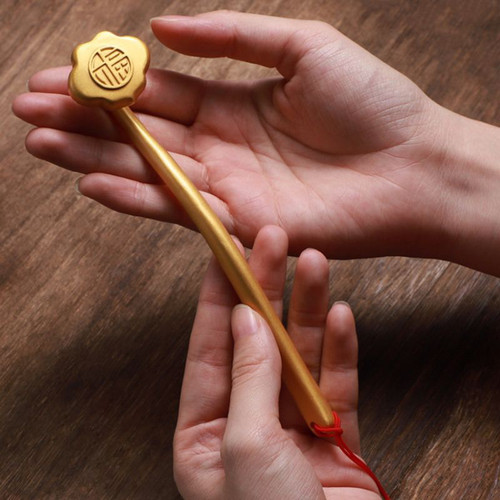 黄金色国风中式手把件铜如意摆件家居书房工艺品文艺复古装饰