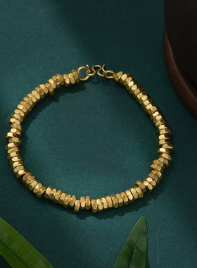 手工编织黄金色古法沙金盘缠手串素圈复古霸气小众随性慵懒风手链