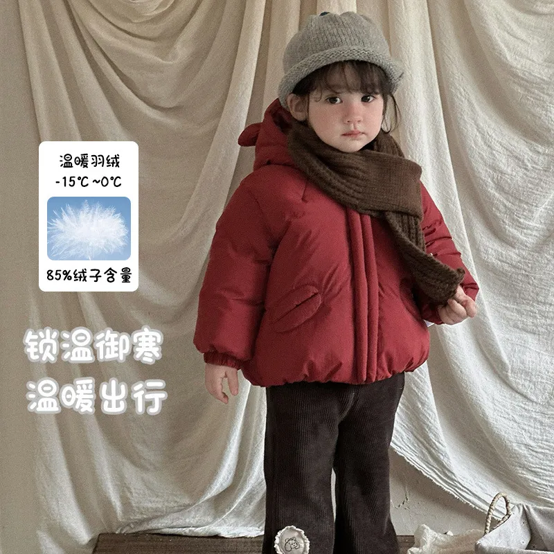 女宝宝连帽羽绒服 a类冬装婴幼儿外套90白鸭绒女童洋气百搭保暖衣