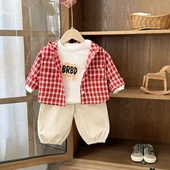 男宝宝套装 韩版 衬衫 一岁婴幼儿春秋季 三件套 外套新款 婴儿衣服春装