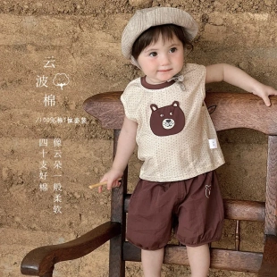 男宝宝夏款分体套装夏季薄款短袖短裤婴幼儿衣服 a类卡通无袖两件