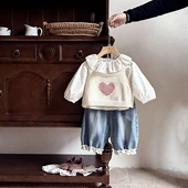 洋气一岁婴幼儿春秋季 新款 时髦三件套 女宝宝套装 婴儿衣服毛衣春装