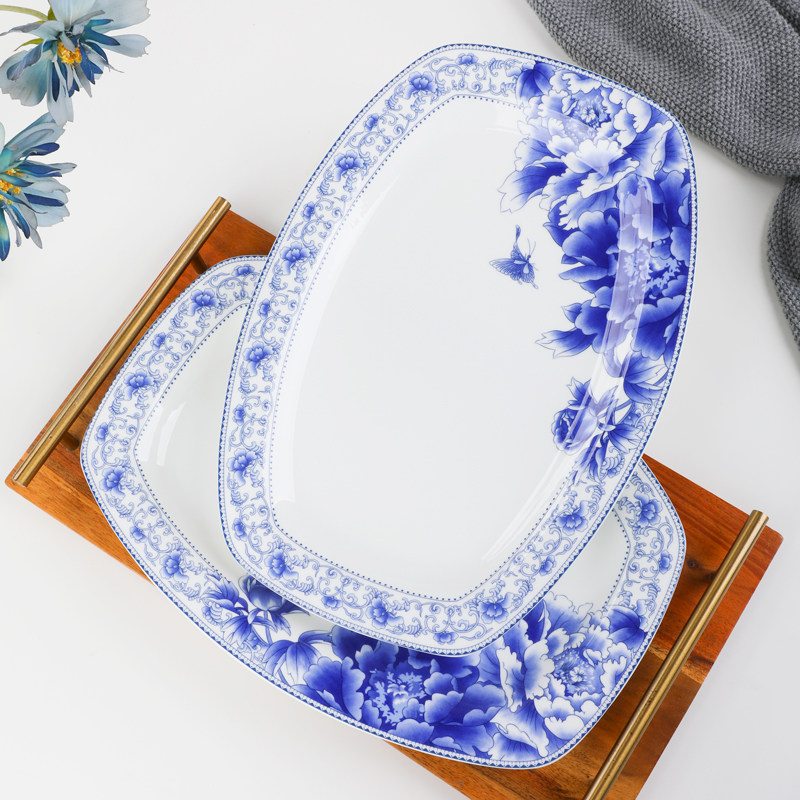 釉下彩骨瓷大号蒸鱼盘子12英寸骨陶瓷盘子长方形鱼盘家用新款餐具,餐饮具,盘,淘宝优惠券,粉丝福利购,淘宝优惠卷