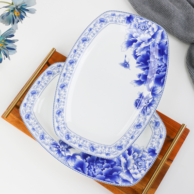 骨瓷釉下彩方形家用鱼盘