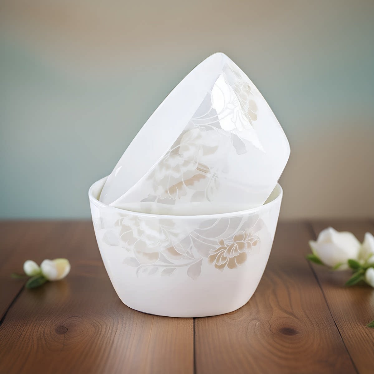 6个家用骨瓷方形碗米饭碗泡面碗小汤碗创意异型陶瓷碗菜碗甜品碗