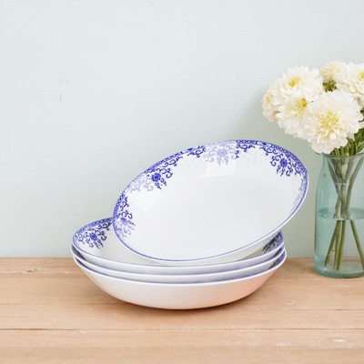釉下彩青花玲珑家用中式骨瓷盘子菜盘深盘凉菜碟大盘子陶瓷餐具