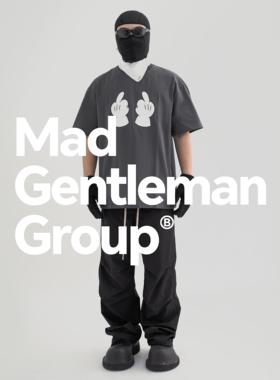 MGG 恶搞中指短袖美式圆领宽松情侣纯棉阔版垂感百搭T恤男上衣