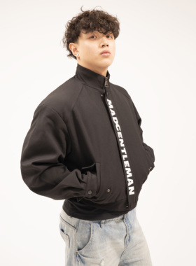 Madgentlemangroup 斜纹短宽简约美式印花插肩立领夹克外套上衣男