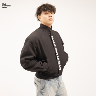 Madgentlemangroup 斜纹短宽简约美式印花插肩立领夹克外套上衣男