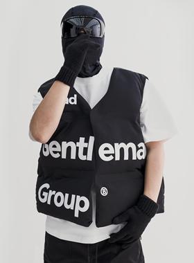 MGG 秋冬基础美式高街加厚棉服经典款LOGO美式印花背心外套马甲男