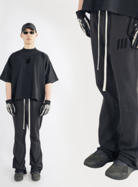 MGG '水'系列美式复古三条杠微喇卫裤休闲高街潮牌运动裤阔腿裤男