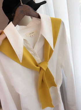 黄色针织小披肩护颈护肩打结围巾纯色夏季衬衫外搭坎肩搭肩女春秋